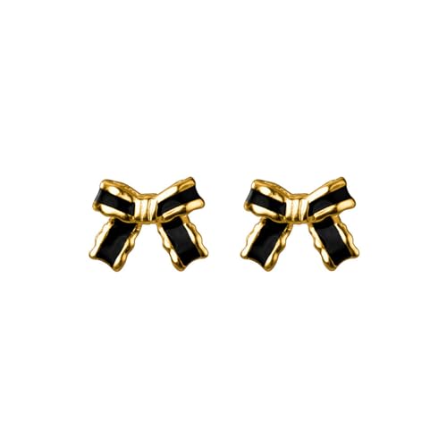 SLUYNZ Solid 925 Sterling Silber Schwarz Schleife Ohrstecker Ohrstecker für Frauen Teen Mädchen Bowknot Ohrstecker Band Schleife Ohrstecker (0.9CM Studs-Gold) von SLUYNZ