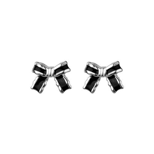 SLUYNZ Solid 925 Sterling Silber Schwarz Schleife Ohrstecker Ohrstecker für Frauen Teen Mädchen Bowknot Ohrstecker Band Schleife Ohrstecker (0.9CM Studs-Silver) von SLUYNZ