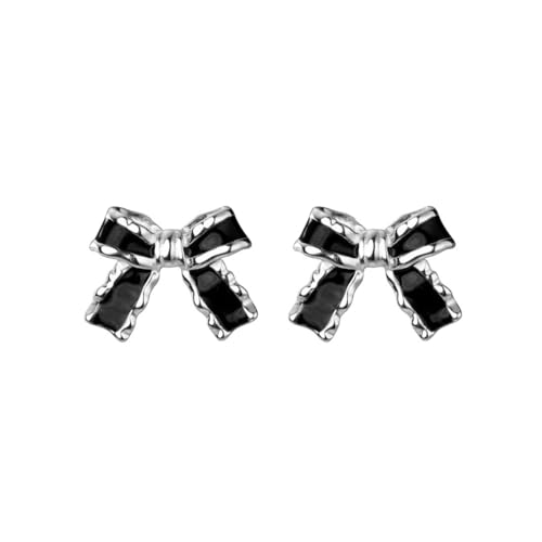 SLUYNZ Solid 925 Sterling Silber Schwarz Schleife Ohrstecker Ohrstecker für Frauen Teen Mädchen Bowknot Ohrstecker Band Schleife Ohrstecker (1.3CM Studs-Silver) von SLUYNZ