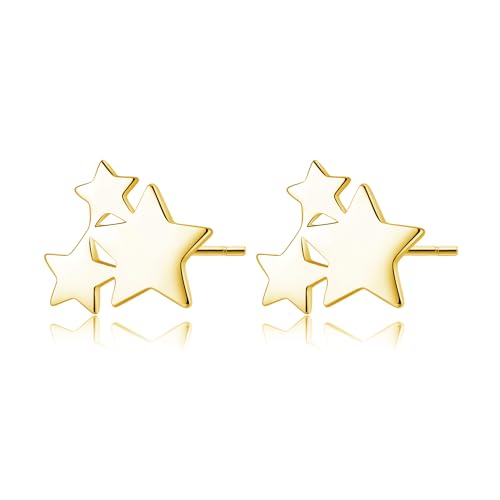 SLUYNZ Solid 925 Sterling Silber Stern Ohrringe Ohrstecker für Frauen Damen kleine Stern Pfosten Ohrstecker (B-Gold) von SLUYNZ