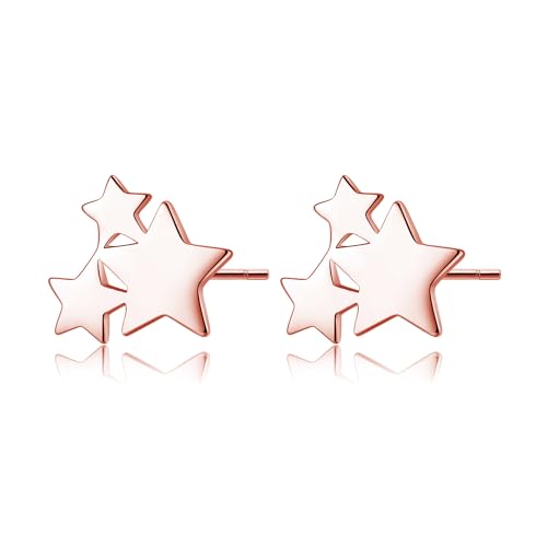 SLUYNZ Solid 925 Sterling Silber Stern Ohrringe Ohrstecker für Frauen Damen kleine Stern Pfosten Ohrstecker (C-Roségold) von SLUYNZ