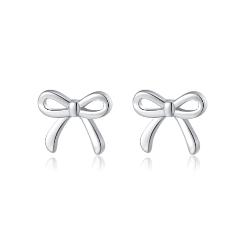 SLUYNZ Solid 925 Sterling Silber Schleifen Ohrstecker Ohrringe für Damen Mädchen Bowknot Post Ohrringe (A-Silber) von SLUYNZ