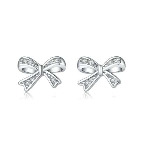 SLUYNZ Solid 925 Sterling Silber winzige Schleife Ohrringe Ohrstecker für Damen Mädchen CZ Bowknot Ohrstecker (A-Silber) von SLUYNZ