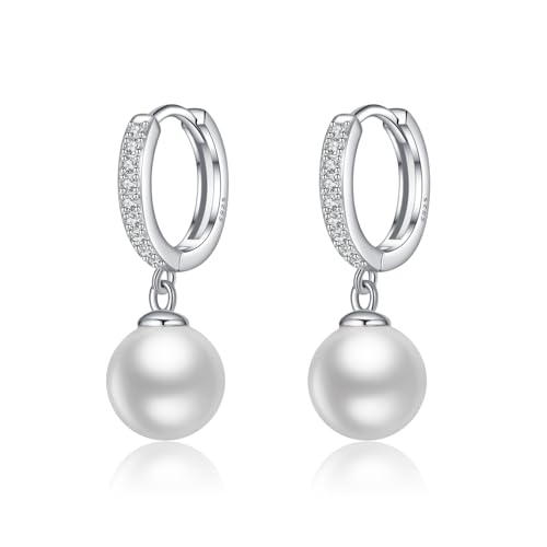 SLUYNZ Sterling Silber 925 Perlen Creolen Ohrringe für Damen Hochzeit Perlen Ohrringe Huggie (A-Silber) von SLUYNZ