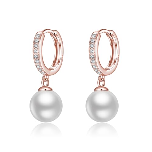 SLUYNZ Sterling Silber 925 Perlen Creolen Ohrringe für Damen Hochzeit Perlen Ohrringe Huggie (C-Rose gold) von SLUYNZ