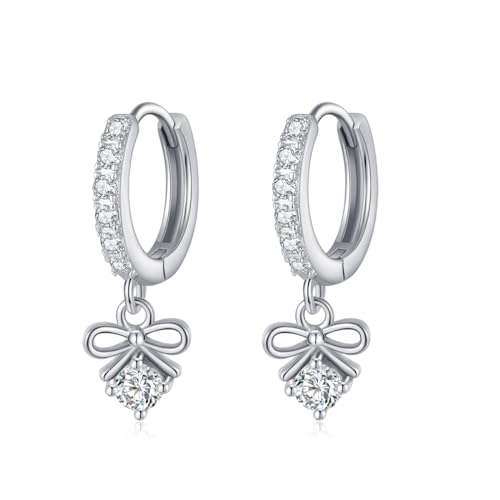 SLUYNZ Sterling Silber CZ Bowknot Creolen Ohrringe für Frauen Damen Kleine Schleife Creolen Huggie Drop (A-Silver) von SLUYNZ