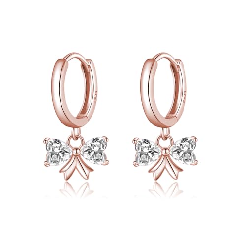 SLUYNZ Sterling Silber CZ Schleife Creolen Ohrringe für Frauen Teenager Liebe Schleife Creolen Ohrringe Huggie (C-Rose Gold) von SLUYNZ