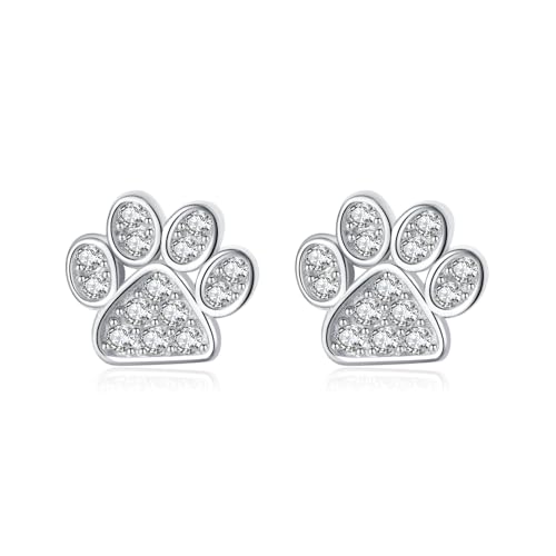 SLUYNZ Sterling Silber Hund Katze Katze Pfote Ohrstecker Ohrstecker für Damen CZ Small Print Ohrringe Niedliche Pfote Ohrringe von SLUYNZ