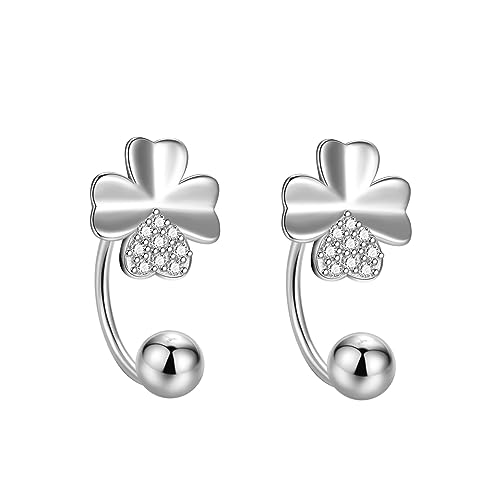SLUYNZ Sterling Silber Kleeblatt Halb Creolen Ohrringe für Frauen Damen Blatt offene Creolen Huggie Knorpel Helix Piercing Ohrringe (A-Silver) von SLUYNZ
