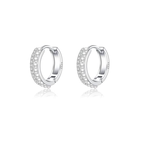 SLUYNZ Sterling Silber Perle Creolen Ohrringe für Damen CZ Hochzeit Braut Ohrringe von SLUYNZ