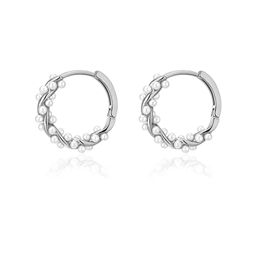 SLUYNZ Sterling Silber Perlen Twist Creolen Ohrringe für Frauen jugendlich Mädchen Hochzeit Perlen Creolen Ohrringe Braut (A-Silver) von SLUYNZ