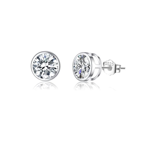 SLUYNZ Sterling Silber 925 Zirkonia Ohrringe Ohrstecker für Damen Mädchen Runde CZ Ohrstecker CZ Ohrringe 5MM / 6MM / 7MM (A-5MM-Silber) von SLUYNZ