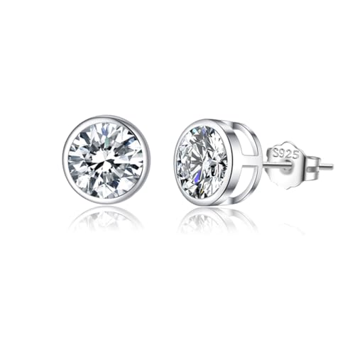 SLUYNZ Sterling Silber 925 Zirkonia Ohrringe Ohrstecker für Damen Mädchen Runde CZ Ohrstecker CZ Ohrringe 5MM / 6MM / 7MM (A-7MM-Silber) von SLUYNZ