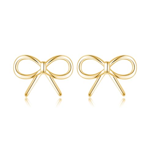 SLUYNZ Sterling Silber Schleife Ohrringe für Damen Kleine Schleife Ohrstecker Band Ohrringe (B-Gold) von SLUYNZ