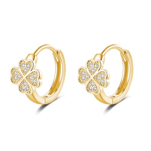 SLUYNZ Sterling Silber Vier Kleeblatt Creolen Ohrringe für Frauen Damen CZ Kleeblatt Blume Creolen Ohrringe (B-Gold) von SLUYNZ