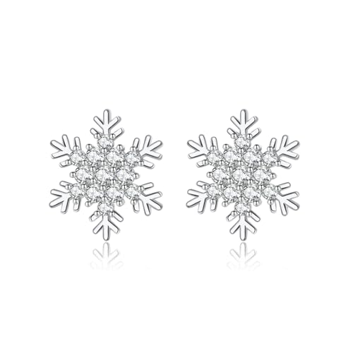SLUYNZ Sterling Silber kleine CZ Schneeflocke Ohrringe Ohrstecker für Damen Weihnachten Schneeflocke Ohrstecker Winter Urlaub Ohrringe (A-Silber) von SLUYNZ