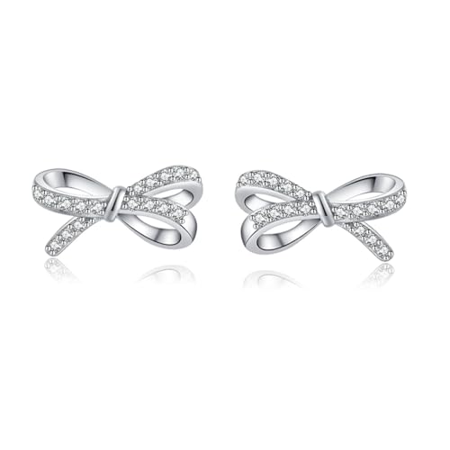 SLUYNZ Sterling Silber kleine Schleife Ohrstecker für Damen CZ Schleife Ohrringe kleine Band Ohrringe (A-Silber) von SLUYNZ