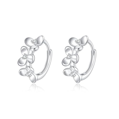 SLUYNZ Sterlingsilber Blume kleine Creolen Ohrringe für Frauen Teen Mädchen Blume Creolen Ohrringe Huggie (A-Silver) von SLUYNZ