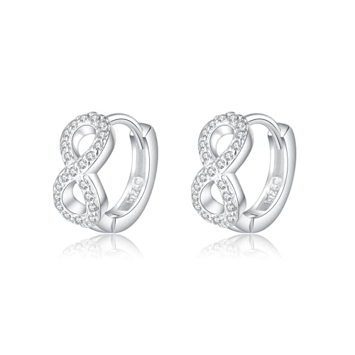 SLUYNZ Sterlingsilber CZ Infinity Creolen Ohrring für Frauen Damen CZ Kleine Creolen Huggie (A-Silver) von SLUYNZ