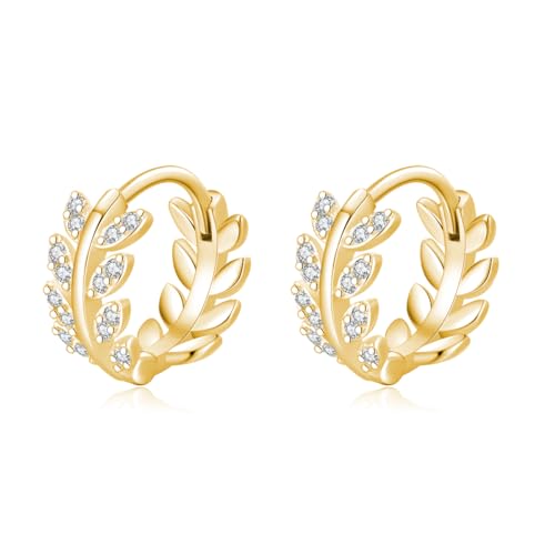 SLUYNZ Sterlingsilber CZ Leaf Creolen Ohrringe für Frauen Damen zierliche Olivenblatt Creolen Huggie (B-Gold) von SLUYNZ