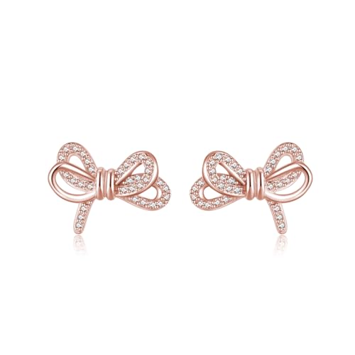 SLUYNZ Sterlingsilber CZ Schleife Ohrstecker für Frauen Damen Bowknot (C-Rose Gold) von SLUYNZ