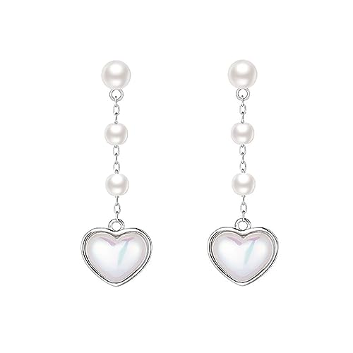 SLUYNZ Sterlingsilber Herz Ohrringe Kette für Frauen Teen Mädchen Perlen Herz Tropfen Ohrringe (A-Silver) von SLUYNZ