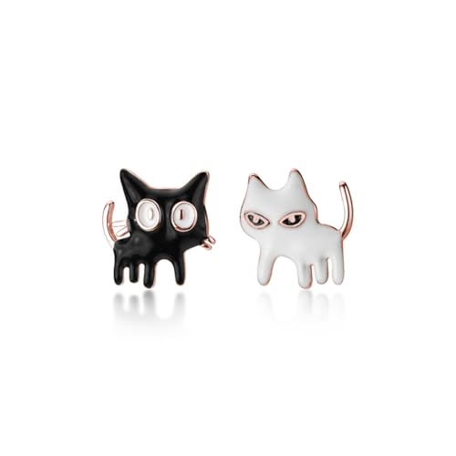 SLUYNZ Sterlingsilber Katze Ohrstecker für Mädchen Damen Haustier Katze Ohrstecker Schwarz Weiß Katze Ohrringe Geschenk für Katzen liebhaber(C-Rose Gold) von SLUYNZ