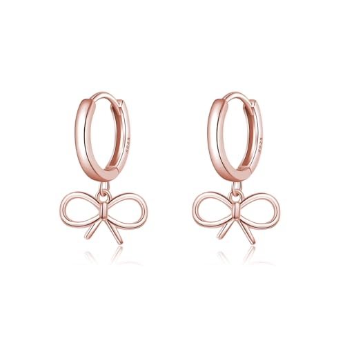 SLUYNZ Sterlingsilber Schleife Creolen für Frauen Damen Bowknot Kleine Creolen Huggie Tropfen (C-Rose Gold) von SLUYNZ