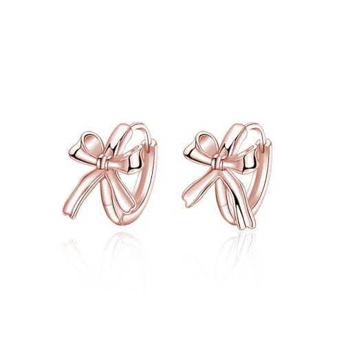 SLUYNZ Sterlingsilber Schleife Creolen für Frauen Teen Mädchen Bowknot Kleine Creolen Huggie (C-Rose Gold) von SLUYNZ