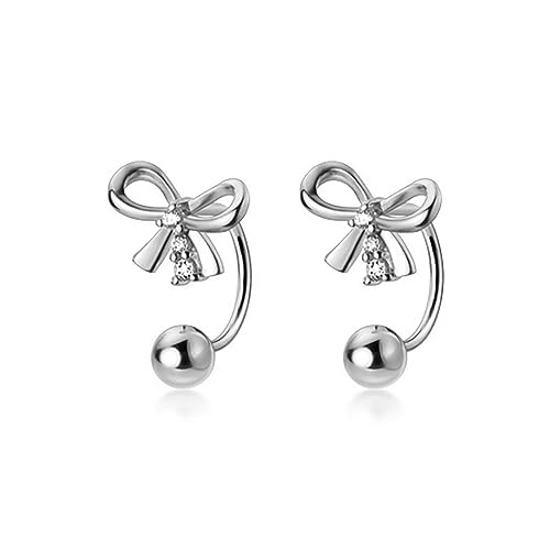 SLUYNZ Sterlingsilber Schleife Halb Creolen Ohrringe für Frauen Teen Mädchen Schleife Creolen Knorpel Helix Piercing Ball Ohrstecker (A-Silver) von SLUYNZ