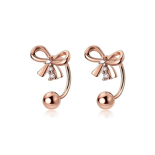 SLUYNZ Sterlingsilber Schleife Halb Creolen Ohrringe für Frauen Teen Mädchen Schleife Creolen Knorpel Helix Piercing Ball Ohrstecker (C-Rose Gold) von SLUYNZ