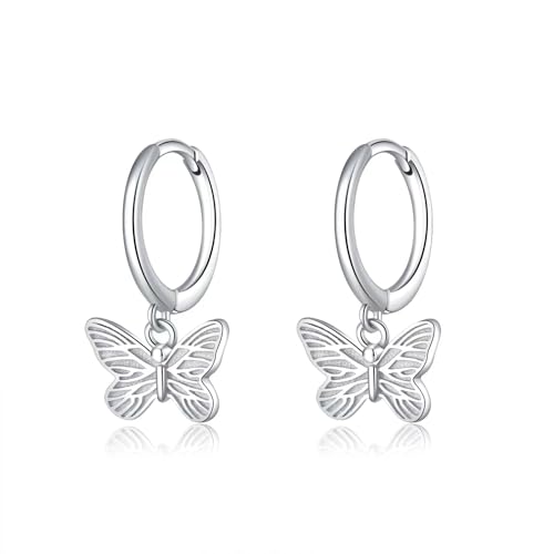 SLUYNZ Sterlingsilber Schmetterling Creolen Ohrringe für Frauen Mädchen Kleine Creolen Ohrringe Huggie Tropfen Hängend Ohrringe (A-Silber) von SLUYNZ