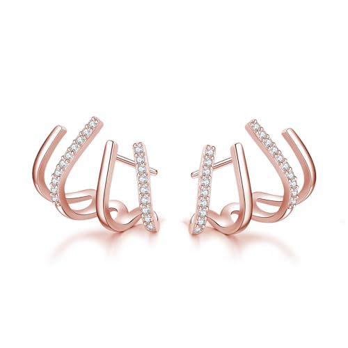 SLUYNZ 925 Sterling Silber Manschetten ohrringe für Damen Mädchen Ear Cuff Ohrringe Crawler Ohrringe Ohrklemme (C-Rose Gold) von SLUYNZ