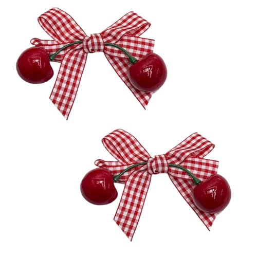 2pieces Plaids Haarbögen Kirschen Anhänger Kopfzubehör Schlupfresistent Nebenhaarpin Für Mädchenschule Event Outfit Frauen Barrettes von SLXLYH