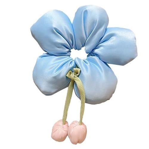 Kinder-Haargummi mit Blumenmuster und 3D-Blumenschleifen, elastisches Haarband für Mädchen, Polyester-Stoff, Pferdeschwanz-Halter, Haargummi von SLXLYH