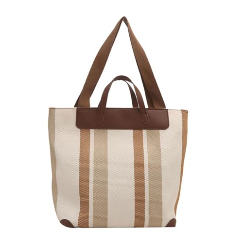Modische Schultertasche aus Segeltuch mit Streifenmuster, große Schultertasche für Damen, Mehrzweck-Handtasche mit Kunstledergriff, lässige Unterarmtasche, weiß, One Size von SLXLYH