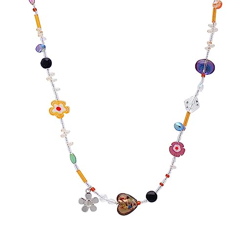 SLXLYH Bunte Acryl-Blumen-Anhänger-Halskette, Schmuck, Gothic-Statement-Halsreif mit Perlen und Schlüsselbeinkette für Damen von SLXLYH