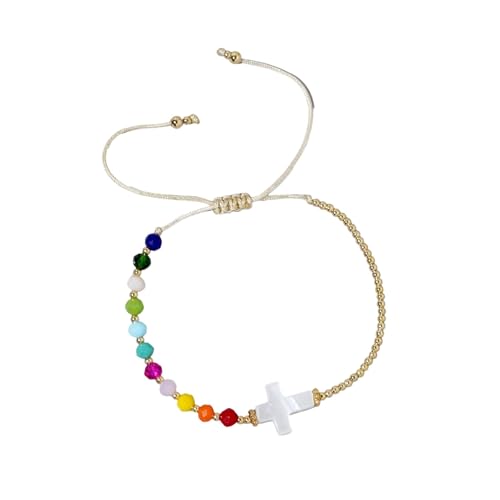 SLXLYH Crucifix Perlen Armband Handgelenkskette Mit Mehrfarbigen Kristallperlen Für Frauen Handgefertigt von SLXLYH