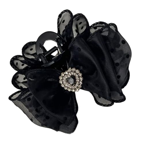 SLXLYH Elegante Haarklammer im Vintage-Stil, Haar-Accessoire, gepunktet, Netzgewebe für Damen und Mädchen (10 cm, schwarze Punkte) von SLXLYH
