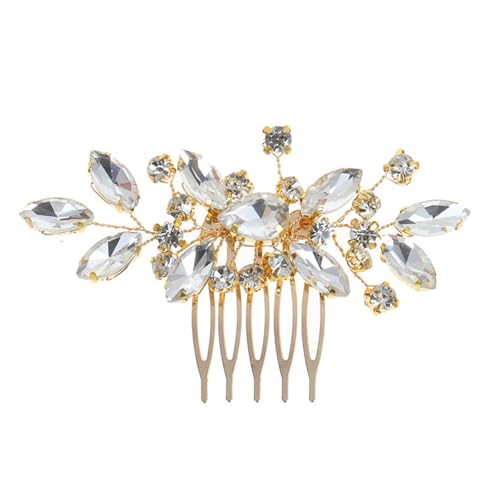 SLXLYH Eleganter Strass-Haarkamm, Kristall, Brautschmuck, Seitenkamm, Styling-Werkzeug für Damen, Hochzeit, Party, Goldfarben SLXLYH Eleganter Strass-Haarkamm, Kristall, Brautschmuck, Seitenkamm, Styling-Werkzeug für Damen, Hochzeit, Party, Goldfarben von SLXLYH