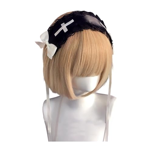 SLXLYH Elegantes Spitzen-Stirnband mit Rüschen und Schleifen für Damen und Mädchen, Kostüm-Haar-Accessoire für den täglichen Gebrauch oder besondere Anlässe (schwarz-weiß) von SLXLYH