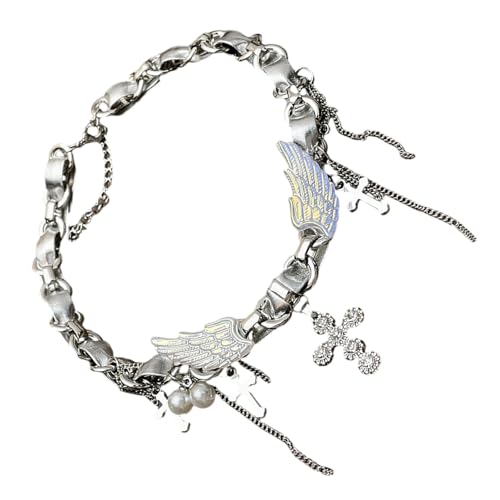 SLXLYH Flügel Kruzifix Quasten Leder Choker Halskette Einstellbare Länge Schlüsselbein Kette Stilvolles Accessoire für trendige Jugend von SLXLYH