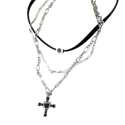 SLXLYH Gotische mehrschichtige Kreuz-Halskette, elegante Kreuz-Charm-Halskette mit mehrlagigem Design für modebewusste Frauen von SLXLYH