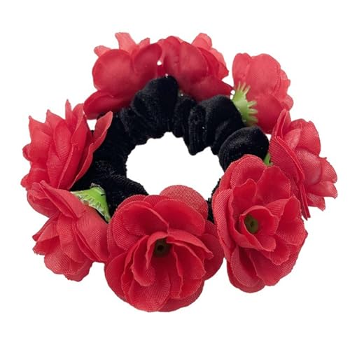 SLXLYH Große künstliche Blumen-Haargummis für Damen, elastische Haargummis, Pferdeschwanz-Halter, modisches französisches Haarband (rot) von SLXLYH