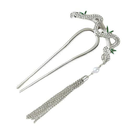 SLXLYH Haarnadel mit Quasten, Schlangenform, chinesischer Buyao, Haarkämme und -stab, antiker Haarklammer, Haarschmuck (silberfarbener Bambus) von SLXLYH