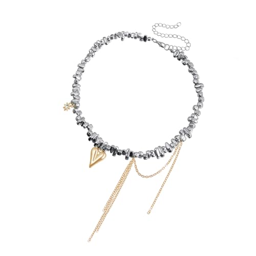 SLXLYH Handgefertigte Halskette mit Herz-Quasten-Anhänger mit einzigartigen, unregelmäßigen Designs und Fransenform für modische Frauen von SLXLYH