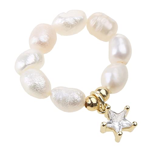 SLXLYH Modeschmuck Stretching Süßes Koreanisches Temperament Simlatierte Perlen Goldfarbe Perlen Sternhart Für Frauen Finger SLXLYH Modeschmuck Stretching Süßes Koreanisches Temperament Simlatierte Perlen Goldfarbe Perlen Sternhart Für Frauen Finger von SLXLYH