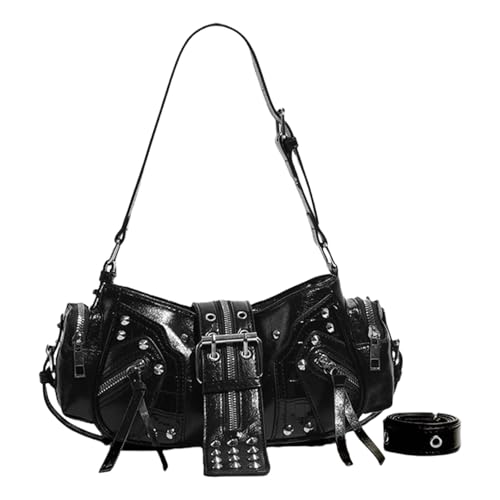 Vintage Motorradstile PU Leder Umhängetasche Mit Punk Nieten Und Geräumigem Innenraum Für Den Täglichen Gebrauch von SLXLYH