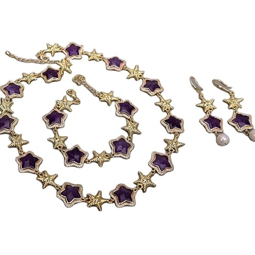 Purple Amethyst Star Shape Pave Beaded Necklace Bracelet Earrings Sets(Set) von SLXWSXZE