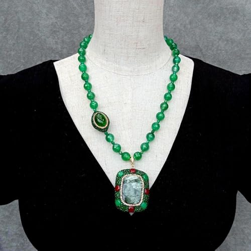 SLXWSXZE 10mm Green Agate Crystal Necklace 37x45mm Seraphinite Rectangle Shape Pendant Jewelry For Gift von SLXWSXZE